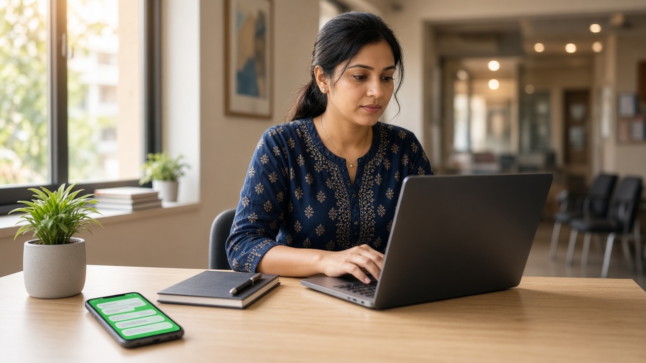 Counsellor planning post-demo WhatsApp follow-up for coaching admissions in India